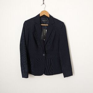 NWT Jones New York navy blue white stripe single breasted Emma jacket blazer